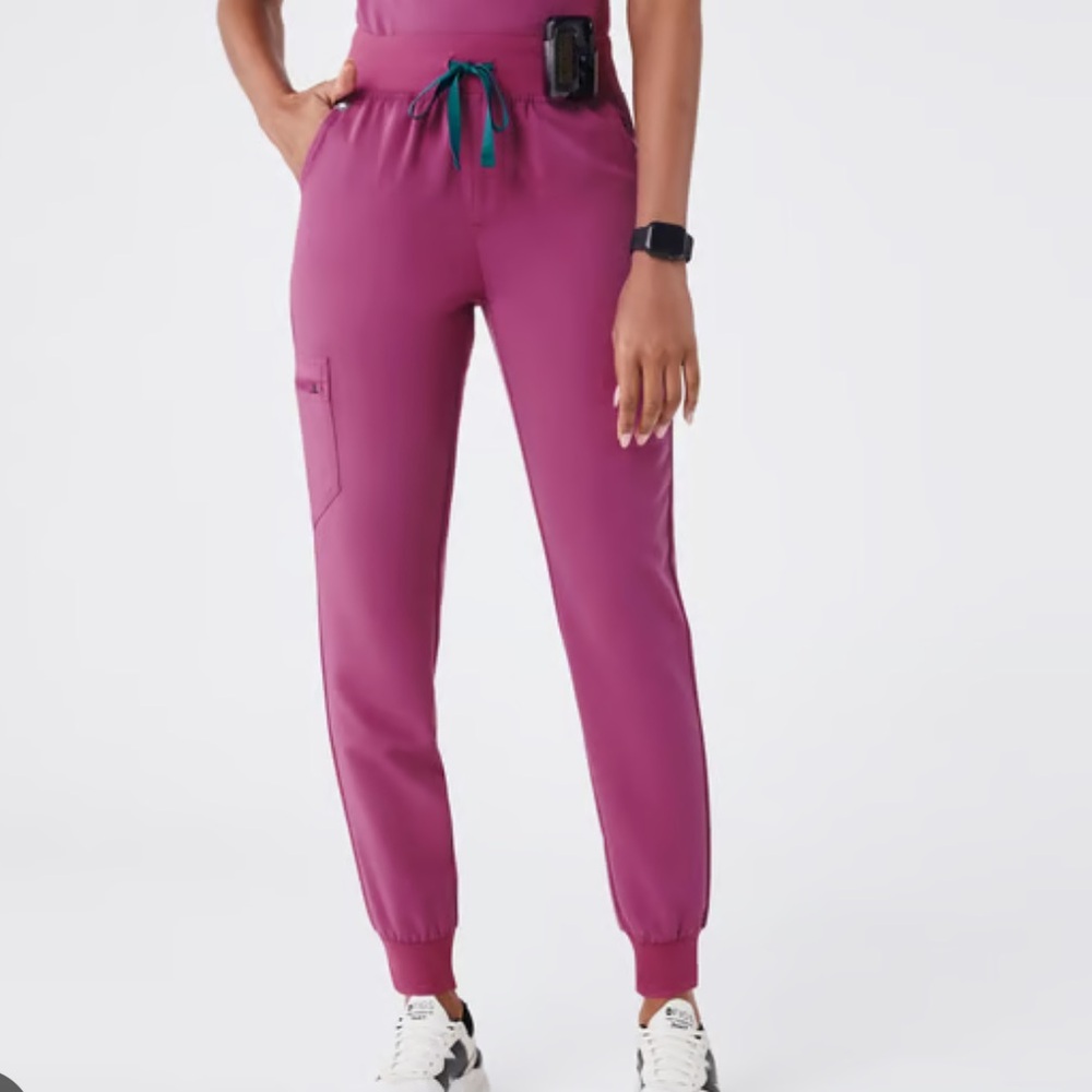 Figs high waisted Zamora jogger scrub pants. Bright Fuschia.